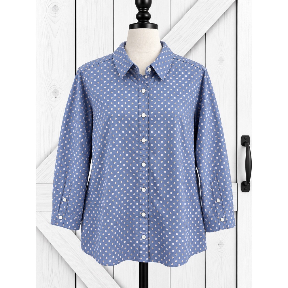 L.L.Bean Wrinkle Free Cotton Button Down Shirt 2X Blue Polka Dot Floral